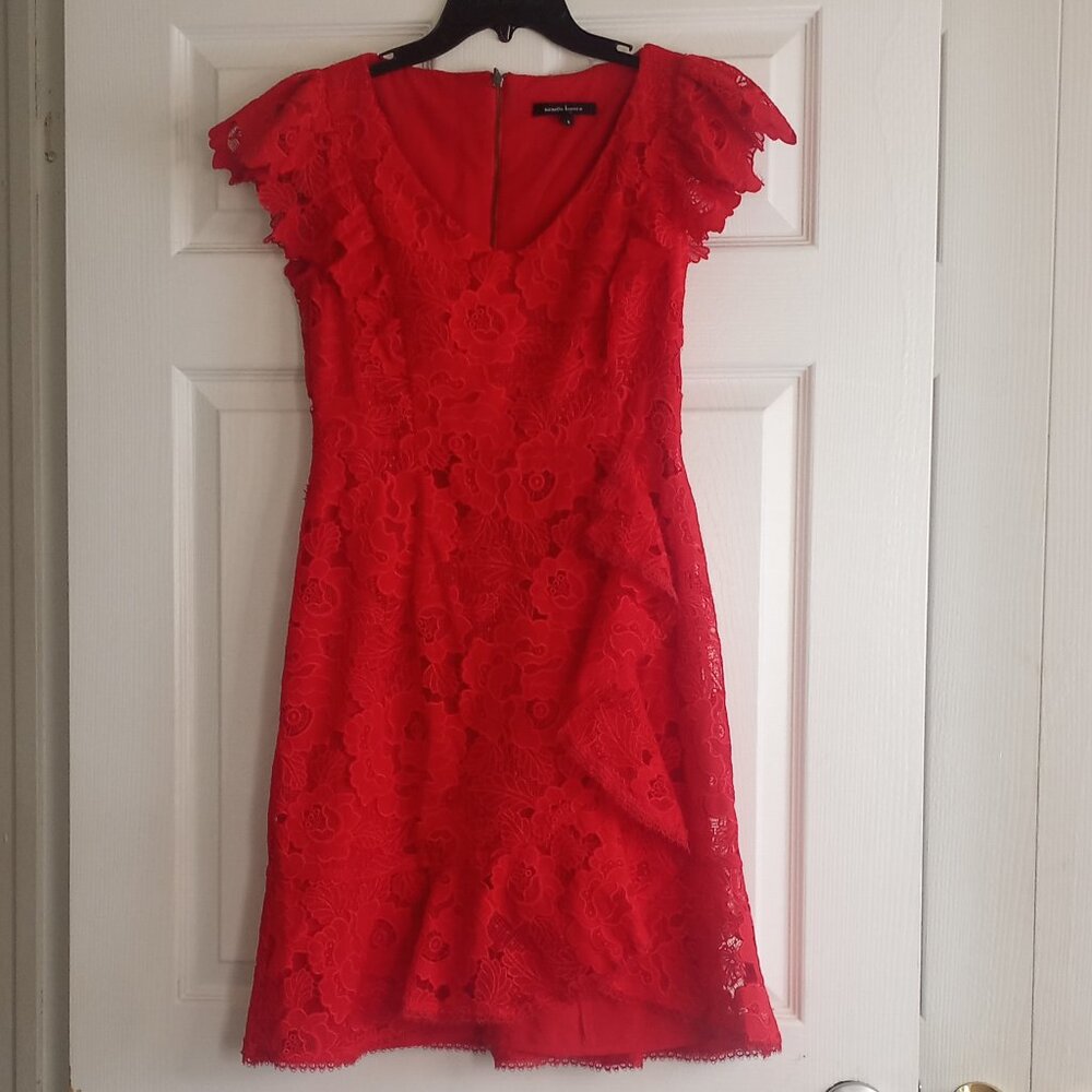 Nanette Lepore Red Lace Ruffle Sheath Dress